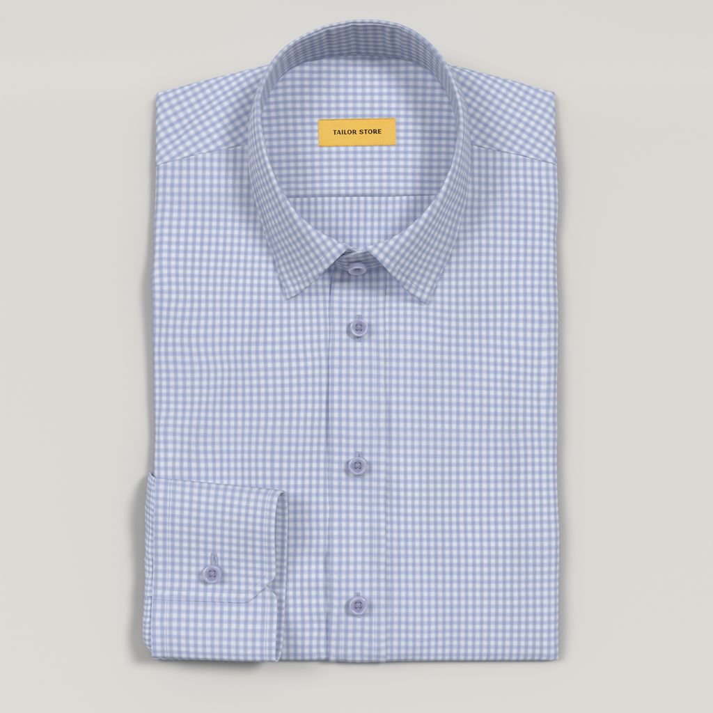 Men’s Custom Light Blue and White Checked Cotton Shirt