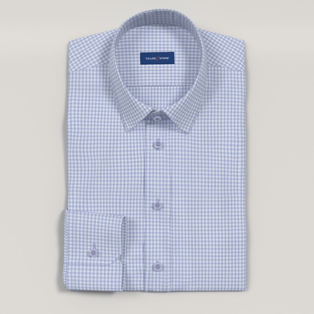 Men’s Custom Light Blue and White Checked Cotton Shirt