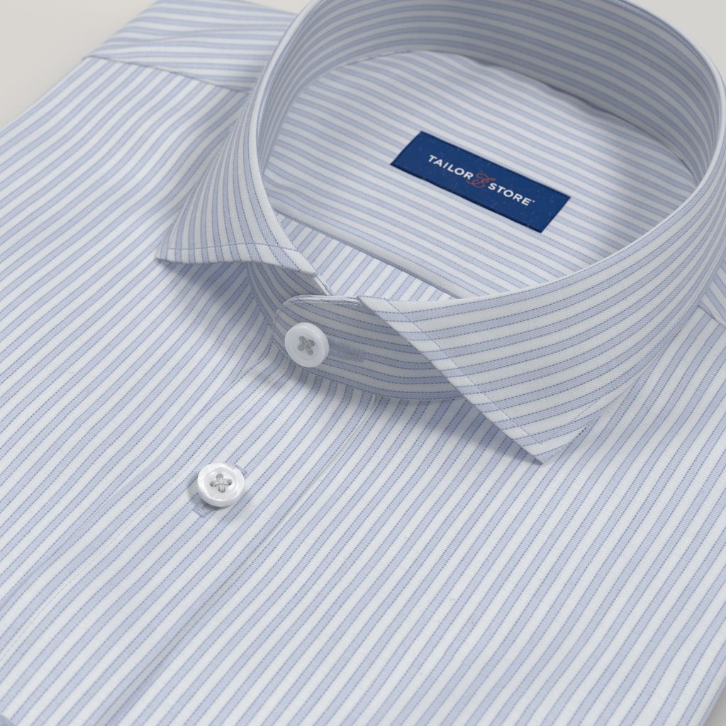 Custom Light Blue and White Striped Cotton Shirt