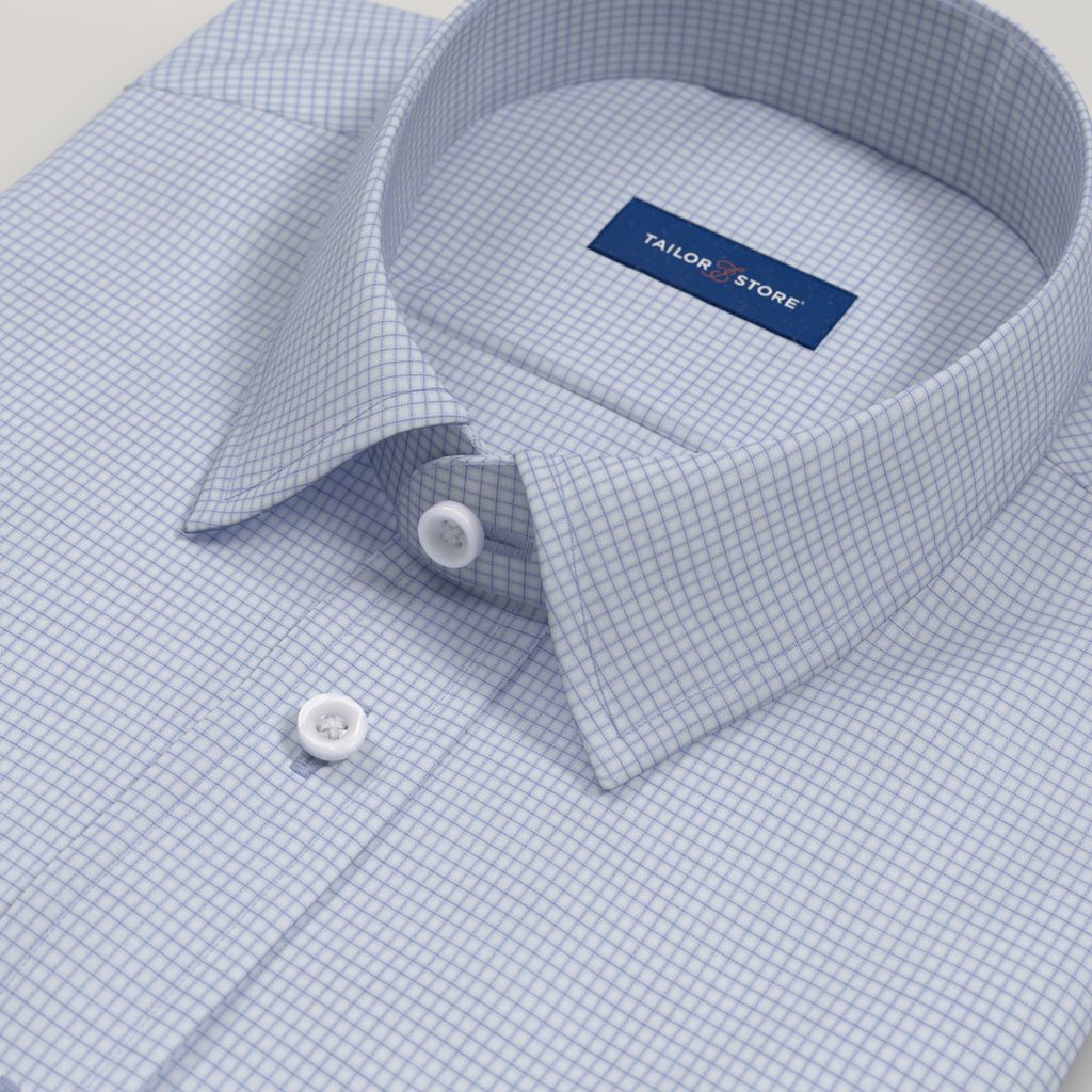 Chemise en coton bleu clair à petits carreaux pour homme, sur mesure 