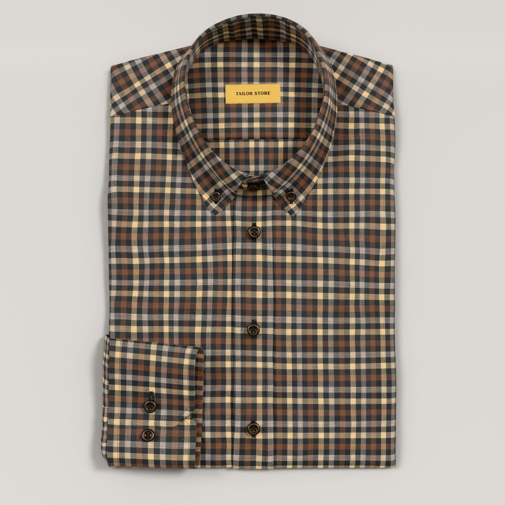 Orange and black checkered twill shirt