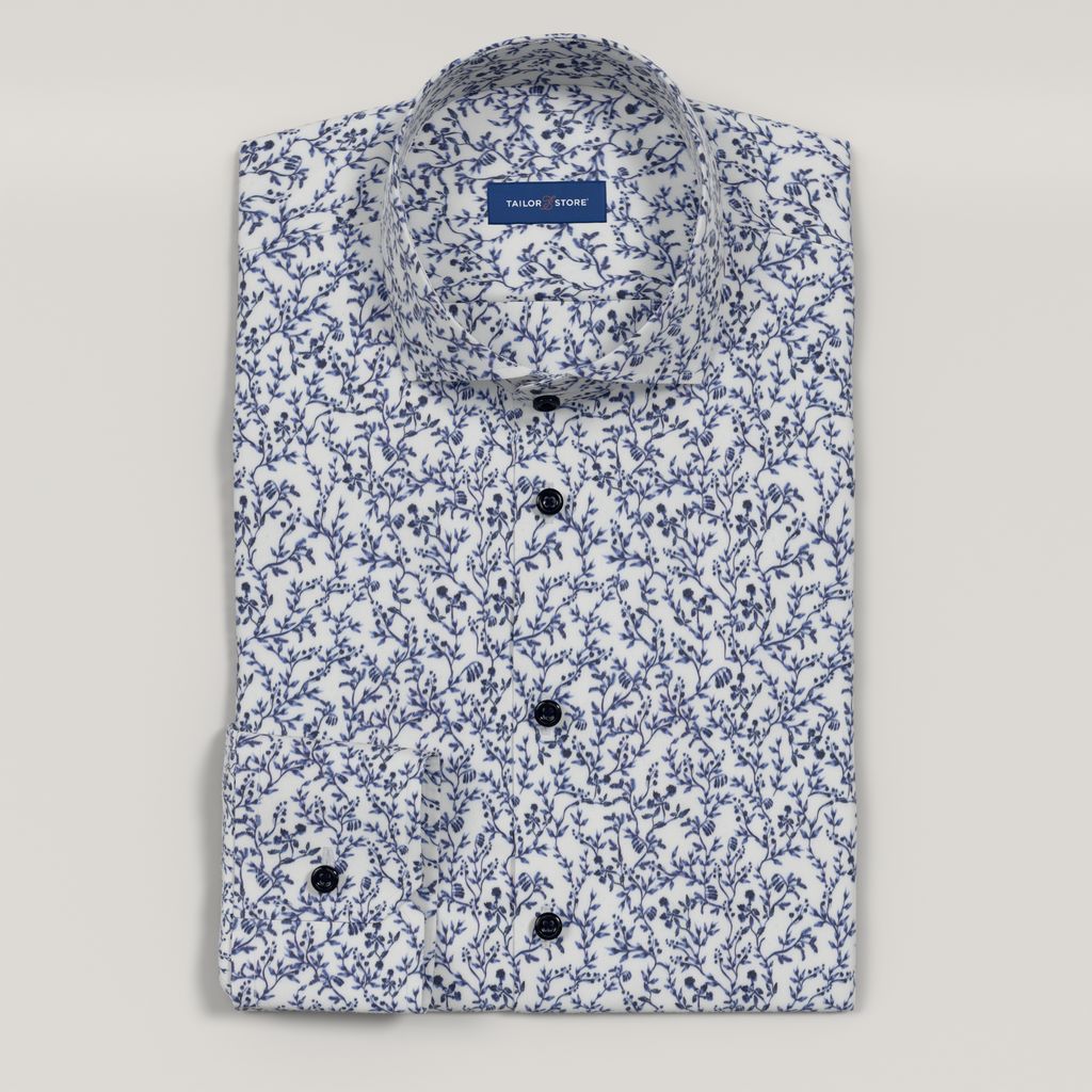 Blue branch print sateen shirt