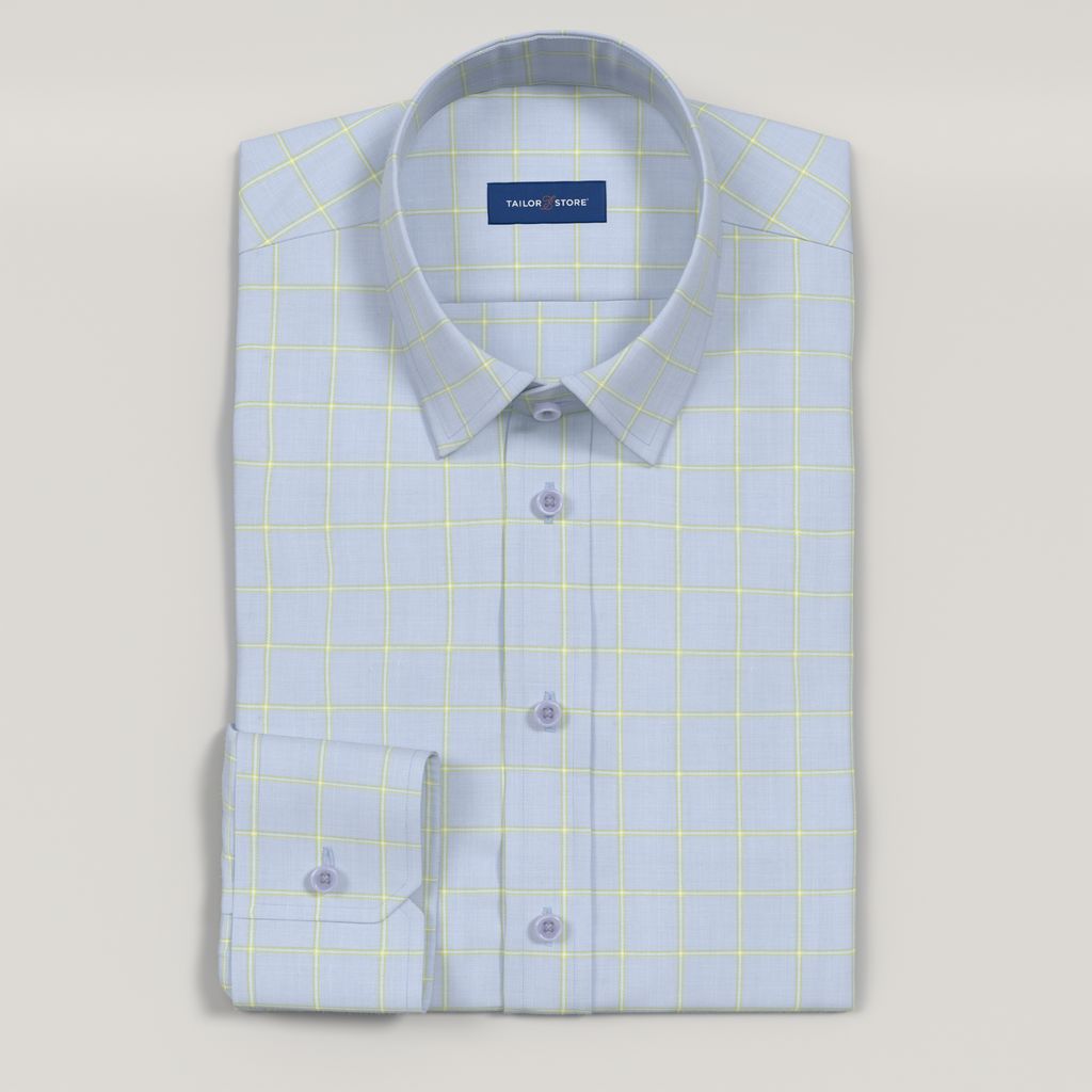 Light blue twill window pane shirt