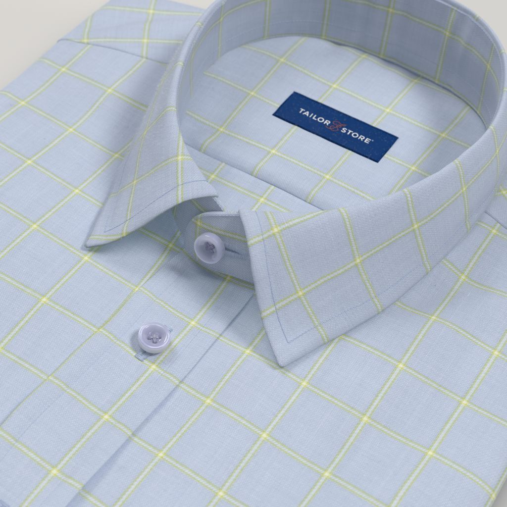 Light blue twill window pane shirt