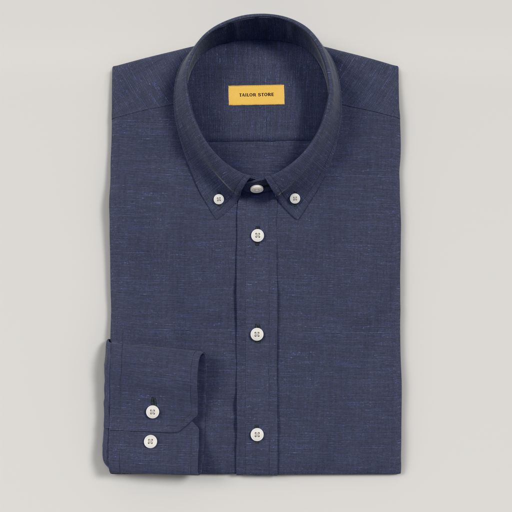 Chemise en coton bleu marine à tissage flammé