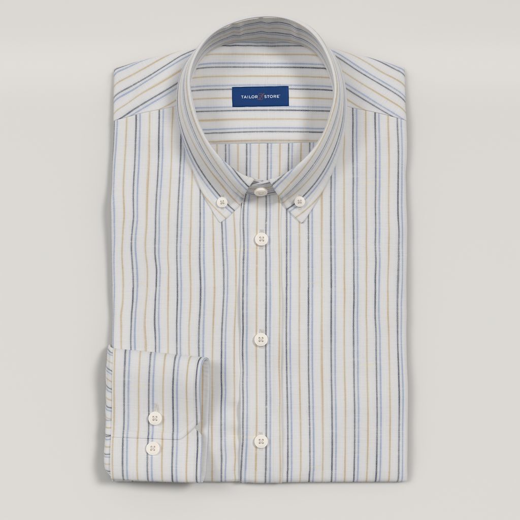 Blue and brown striped linen blend shirt
