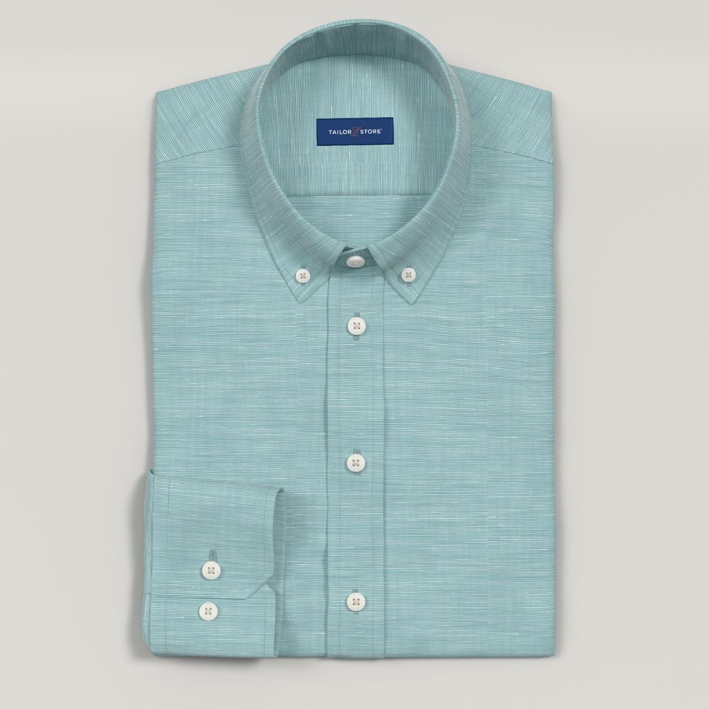 Teal linen blend slub weave shirt