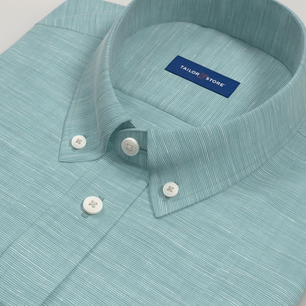 Chemise en lin mélangé bleu sarcelle à tissage flammé