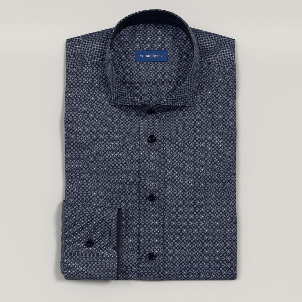 Chemise à motifs bleu marine avec des contrastes unis bleu marine