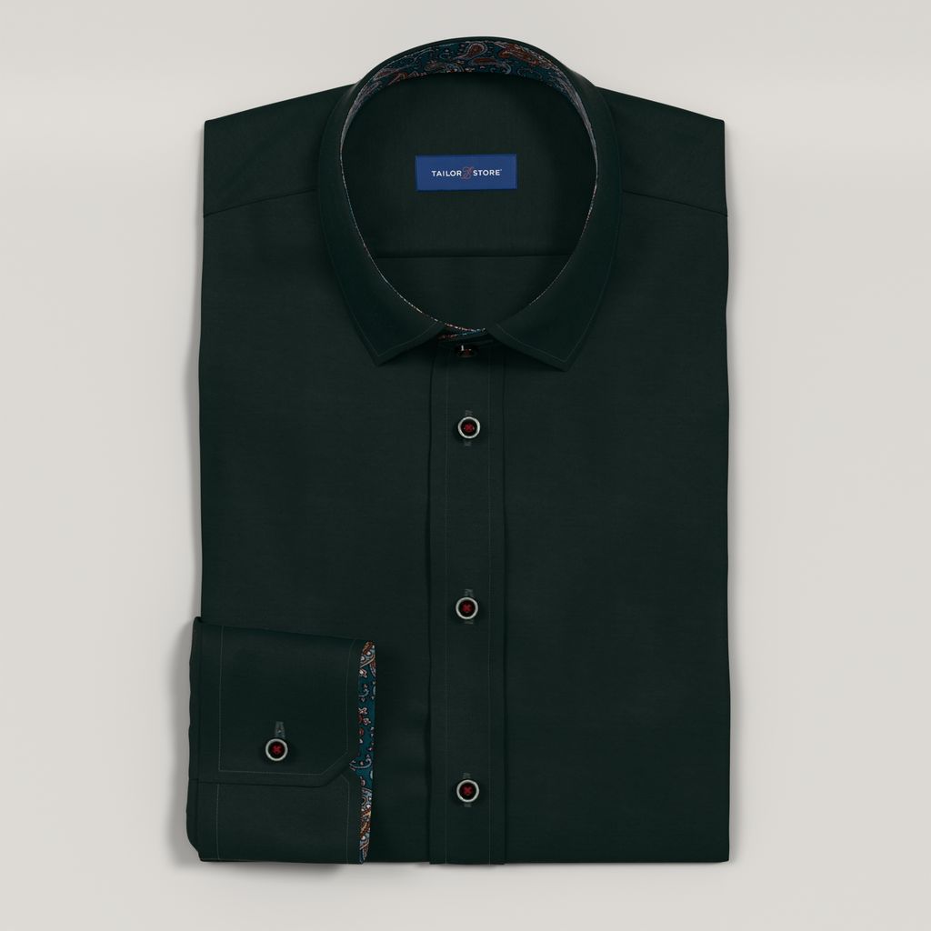 Dark green dress shirt with green paisley contrast