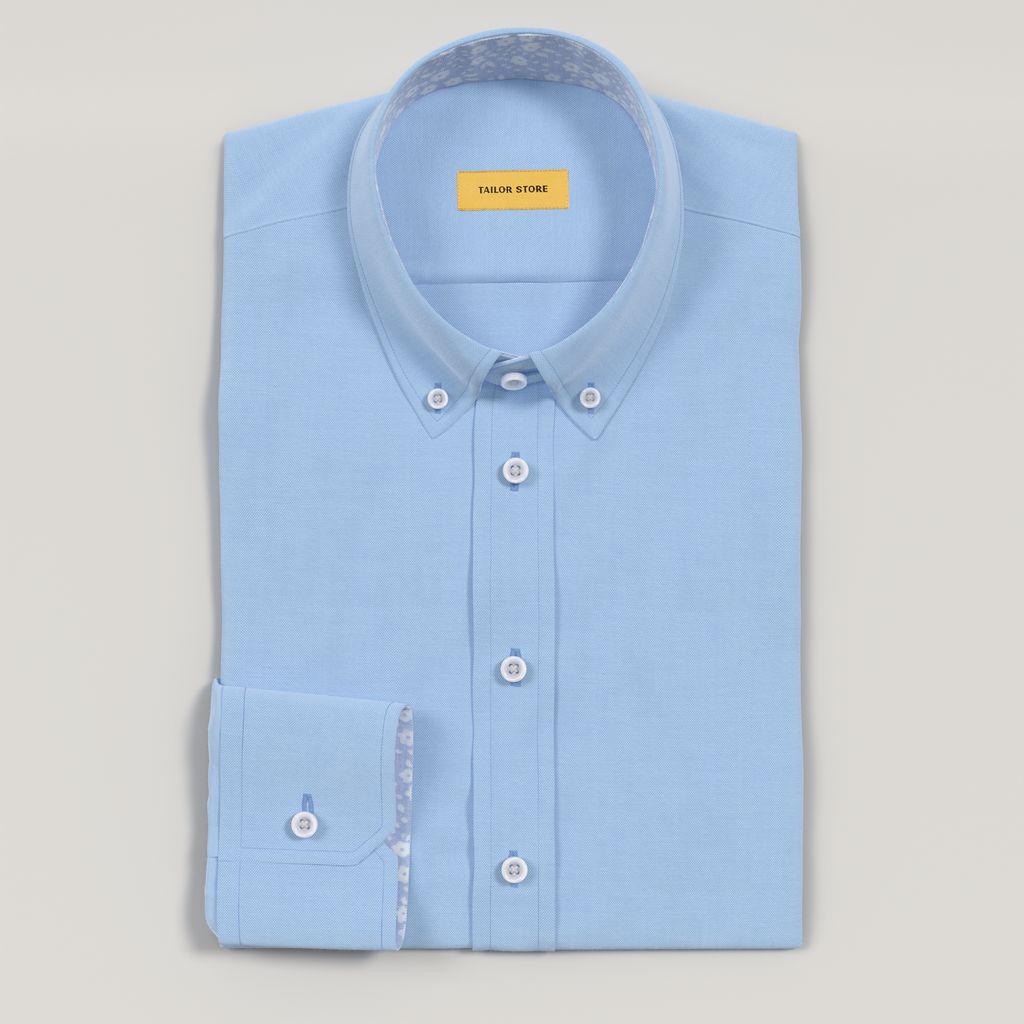 Lyseblå Oxford-skjorte med lyseblå blomstermønster i kontrastfarge