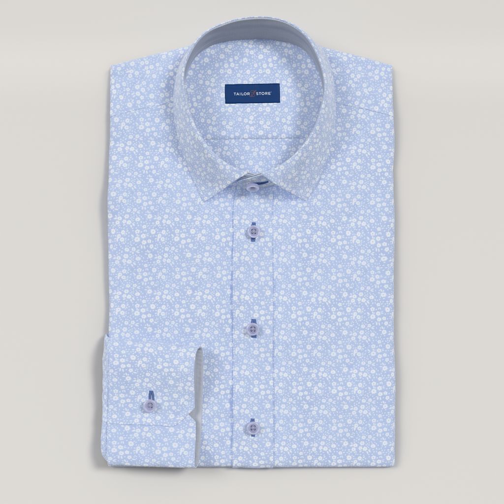 Light blue floral custom-made dress shirt with light blue contrast