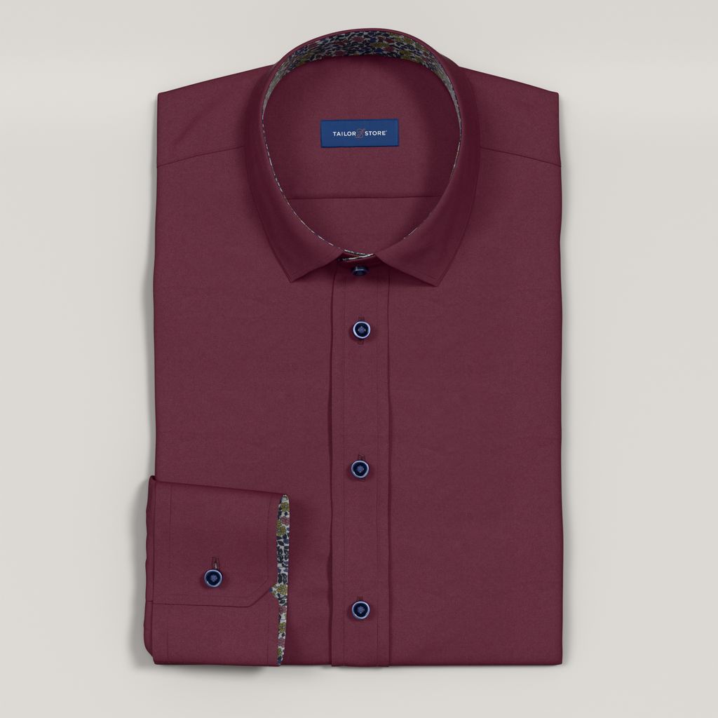 Wine red dress shirt with yellow floral contrast