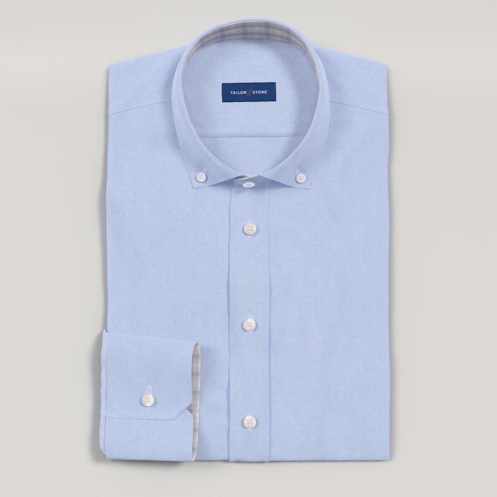 Light blue Oxford dress shirt with blue windowpane contrast