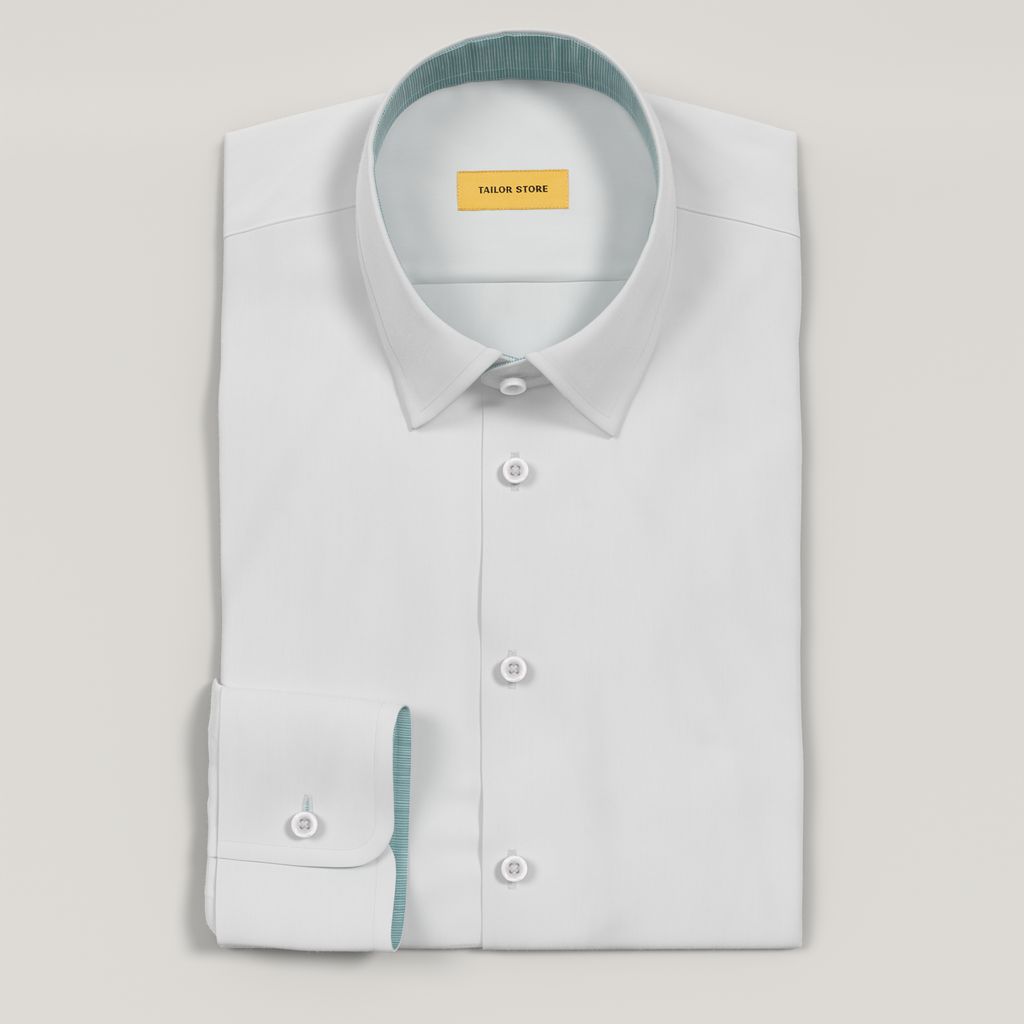 Chemise en popeline blanche avec un contraste en mélange de lin bleu sarcelle