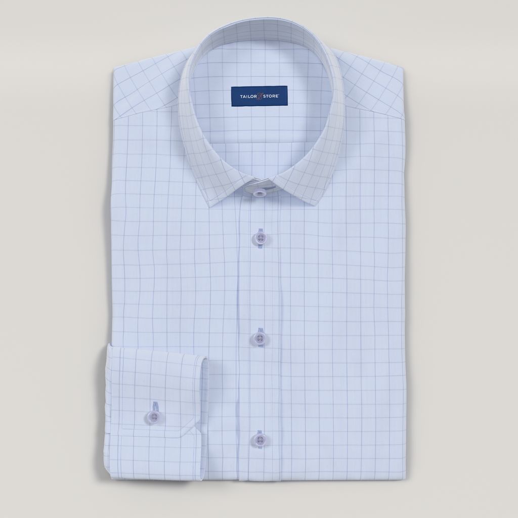 Hellblauer Twill mit Windowpane-Karo