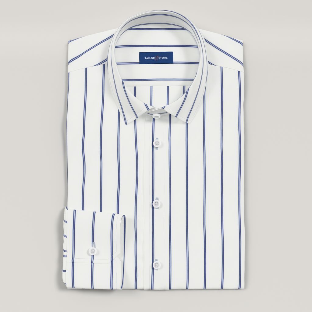 Chemise de business en popeline blanche à rayures bleu marine