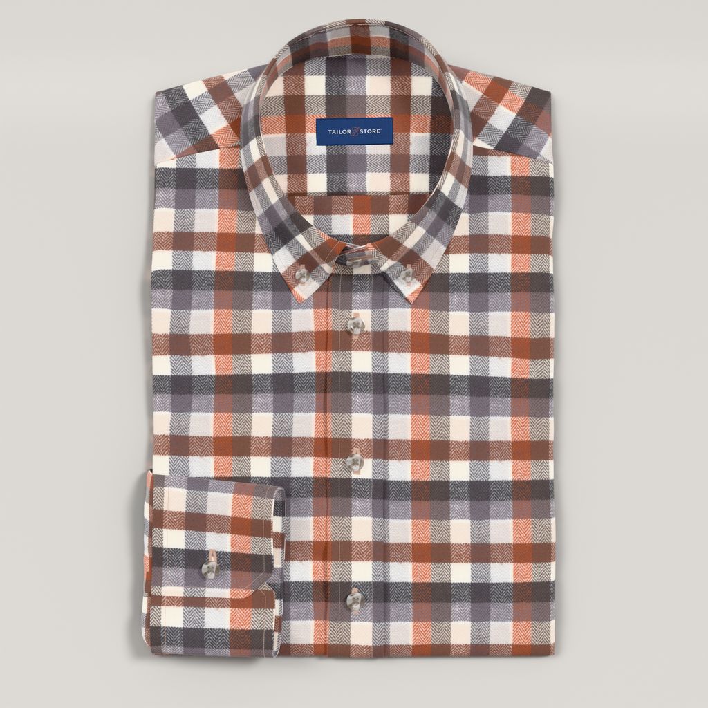 Flanelle à carreaux orange et gris à chevrons
