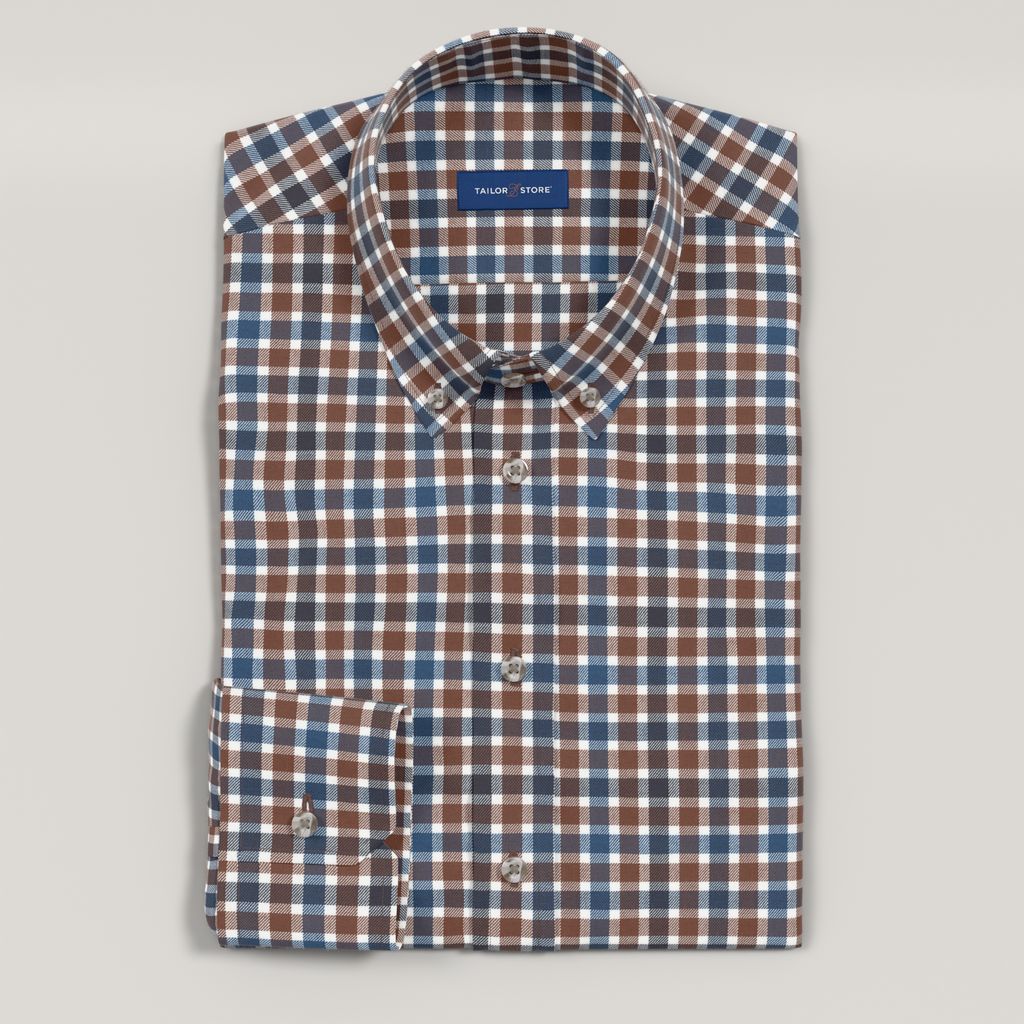 Chemise à carreaux bleu canard et orange