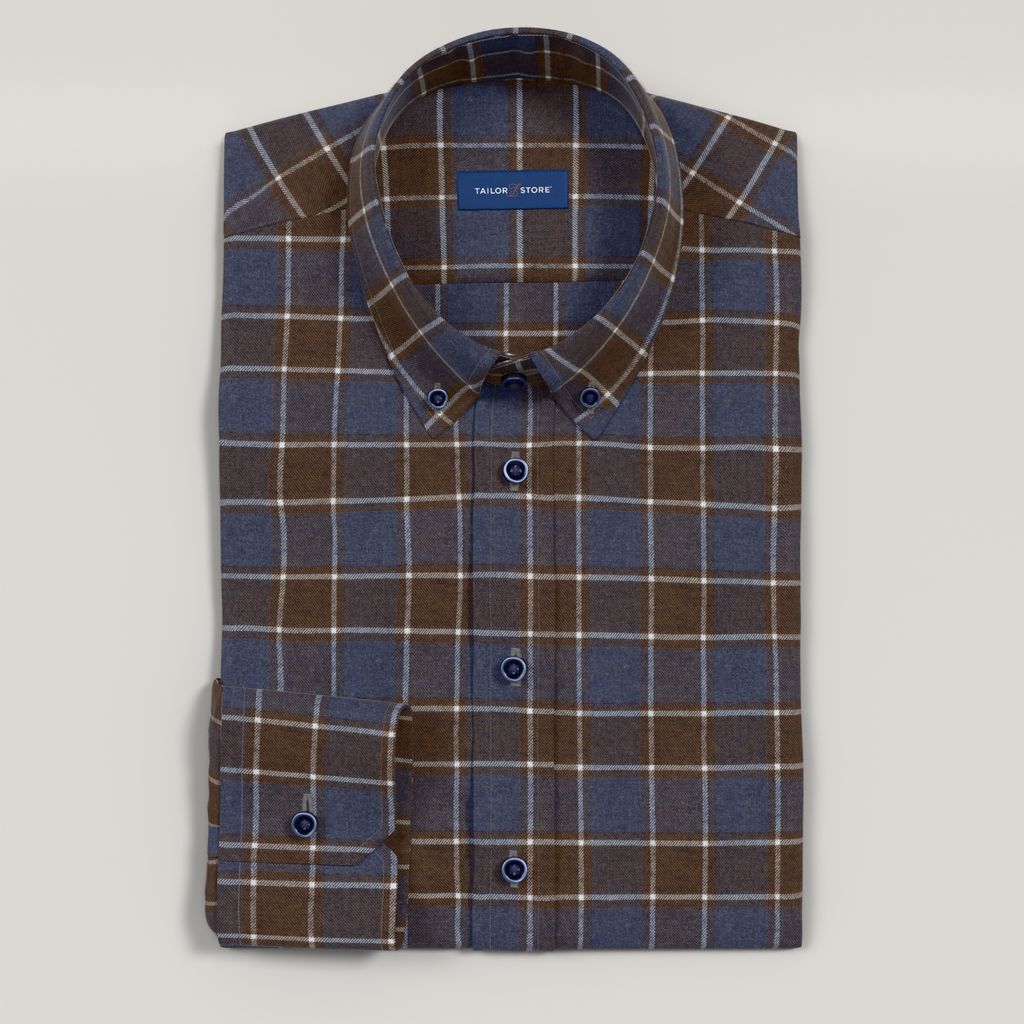 Chemise en flanelle à carreaux bleu marine et marron