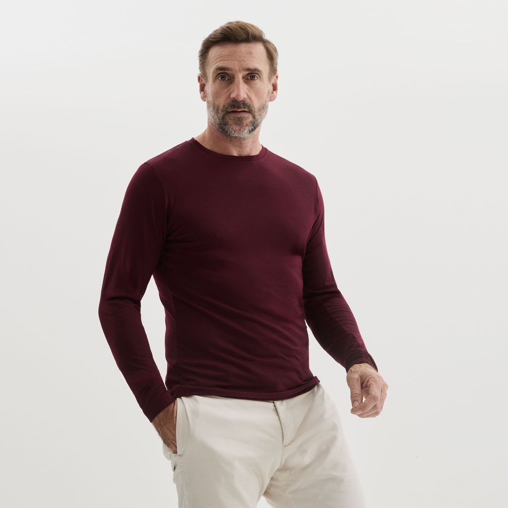 Red long sleeve Merino wool T-shirt