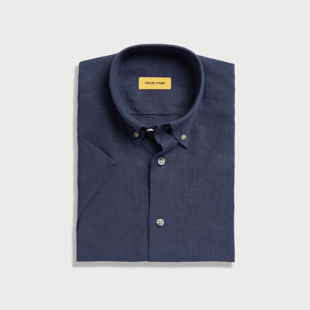 Soft blue short-sleeved linen shirt