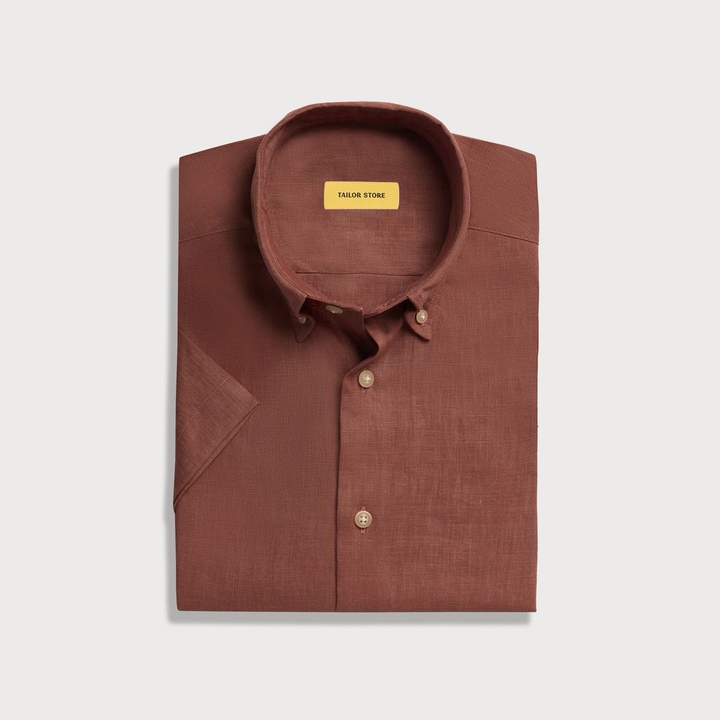 Kurzärmeliges Leinenhemd in Rotbraun