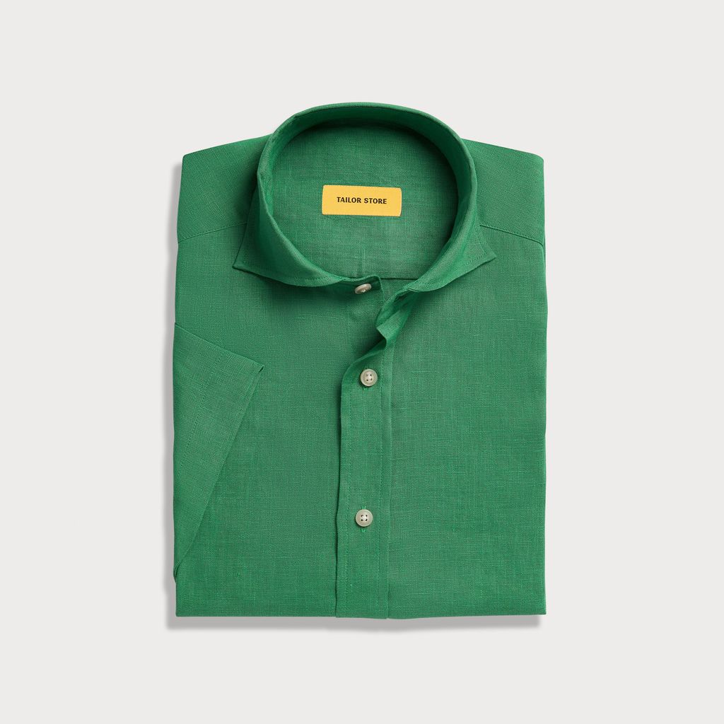 Emerald green short sleeved linen shirt