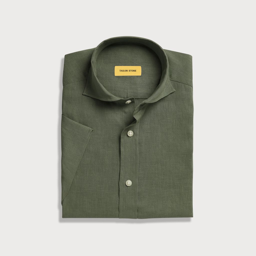 Militärgrön kortärmad linneskjorta