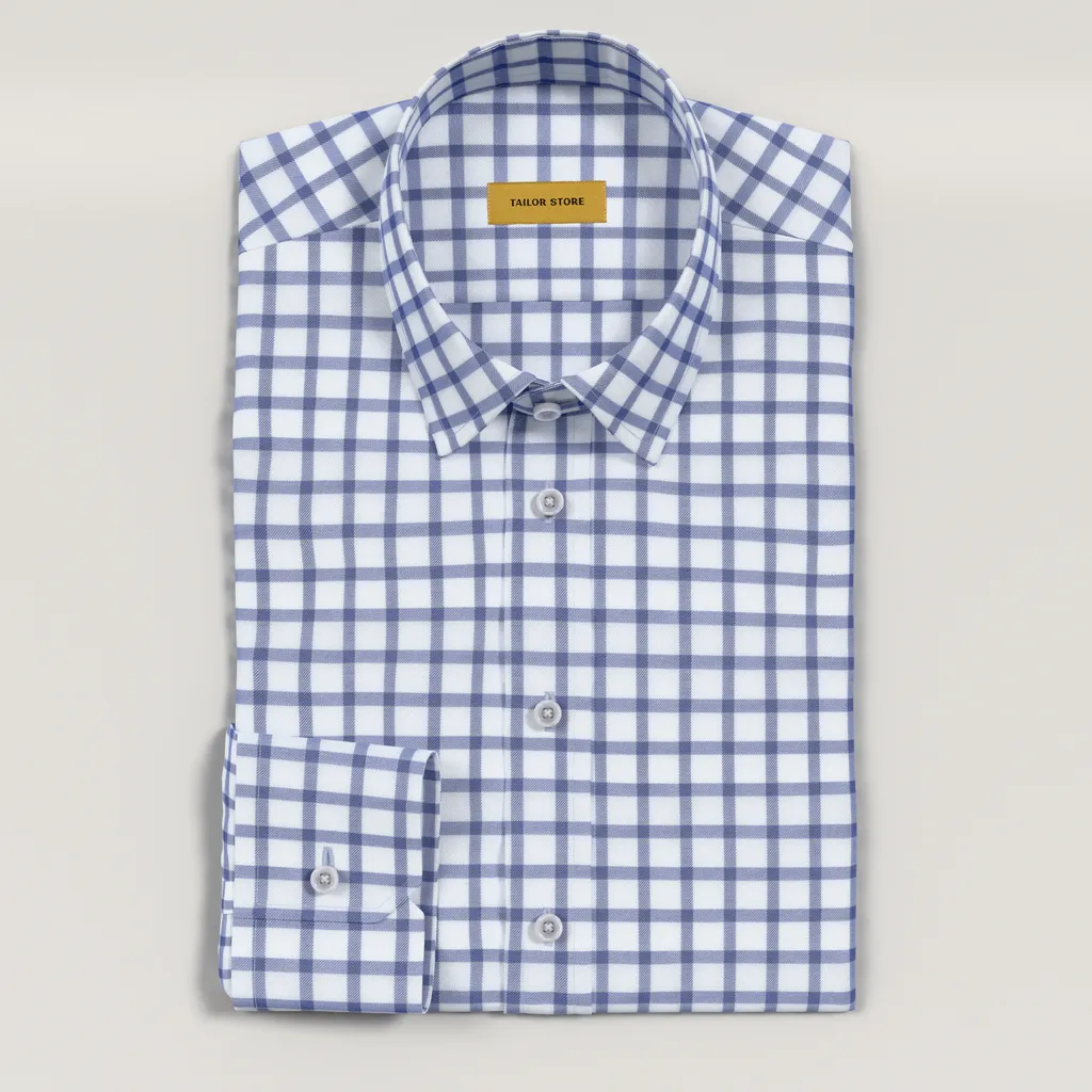 Mid blue checked business shirt