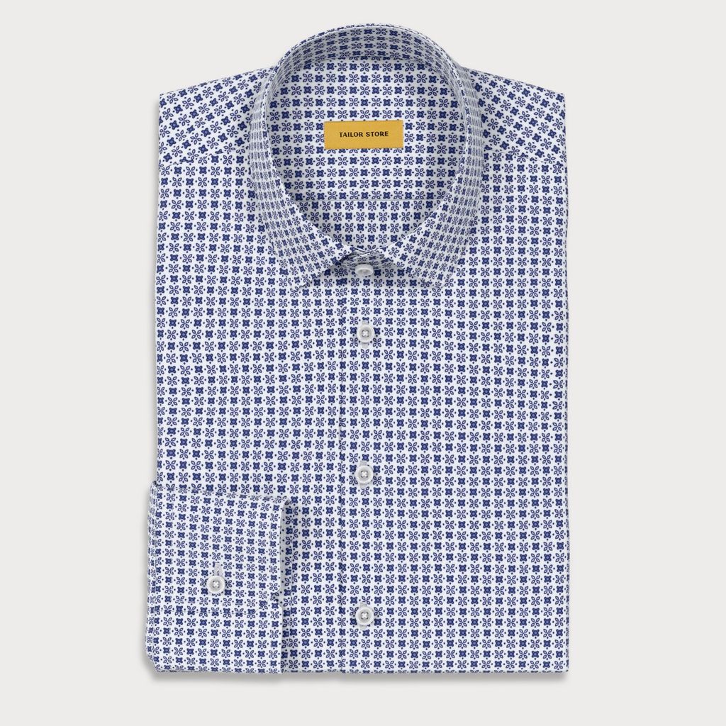 Blue Poplin Print Shirt