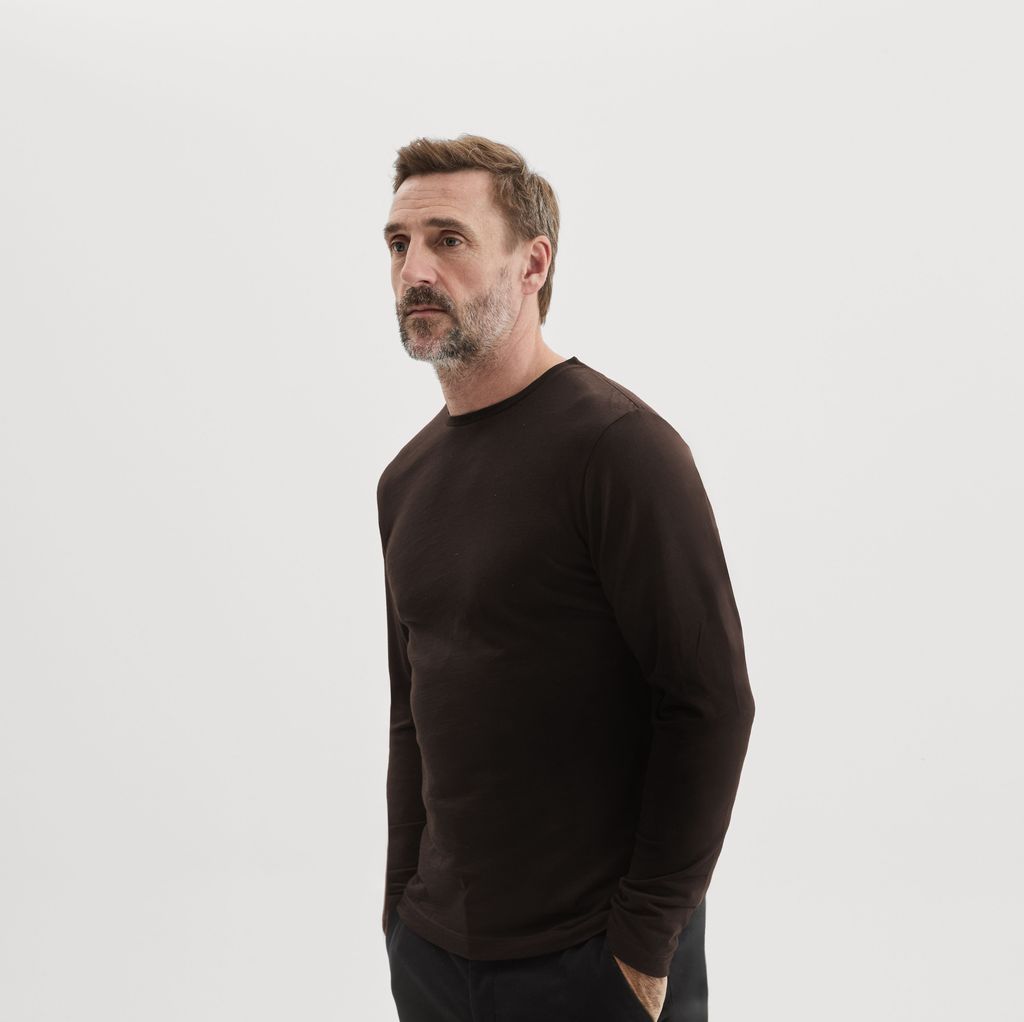 Brown long sleeve Merino wool T-shirt