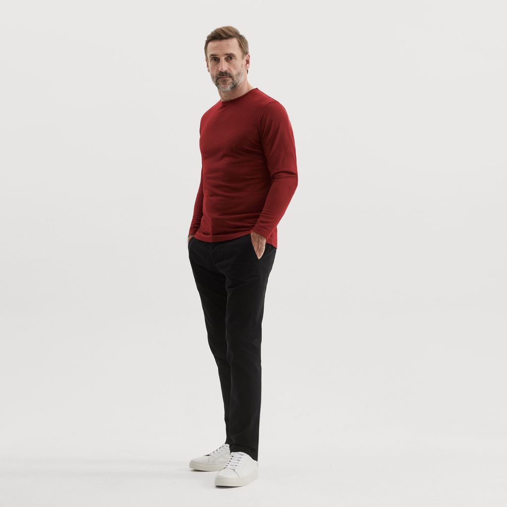 Red long sleeve Merino wool T-shirt