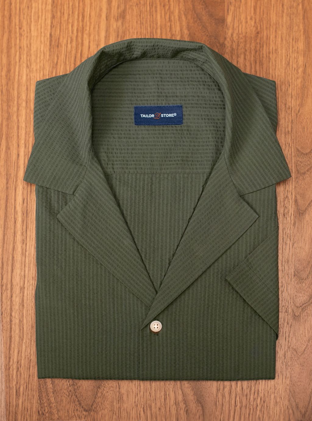 Chemise resort en seersucker vert olive