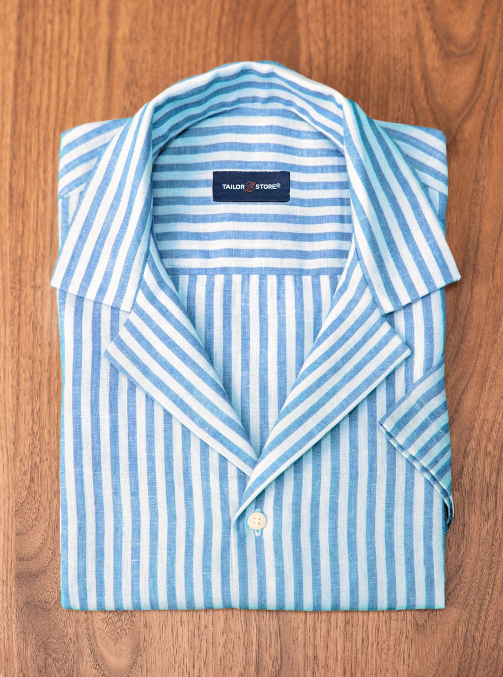Camicia resort a righe blu medio in lino