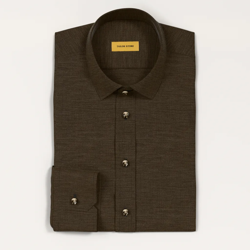  Braunes Herrenhemd mit Fischgrätenmuster aus Twill nach Maß