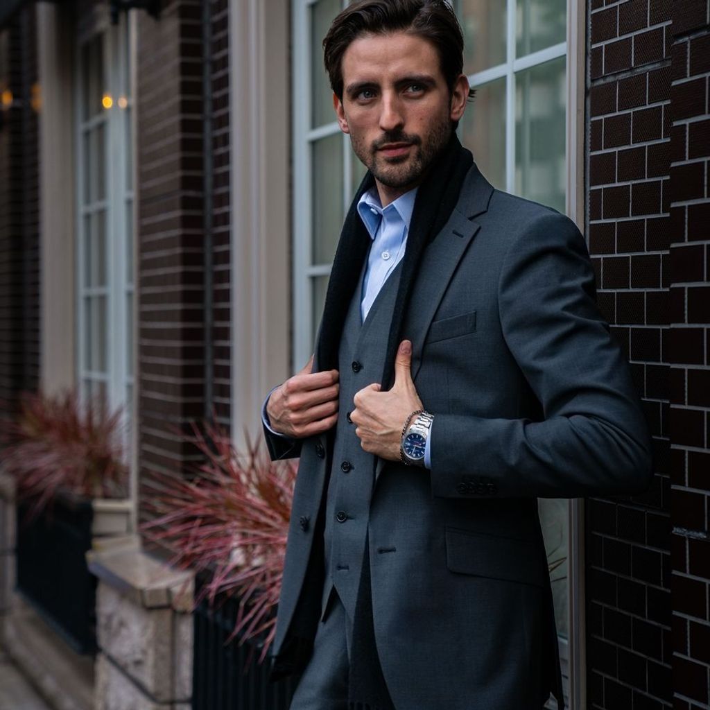 Dark gray three-piece stretch suit