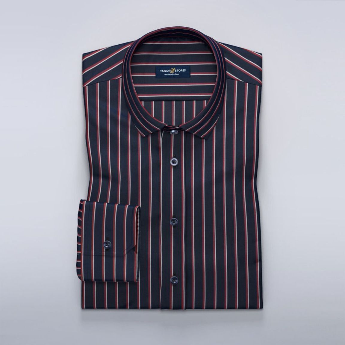 Navy Dress Shirt With Stripes In White Red Tailor Store