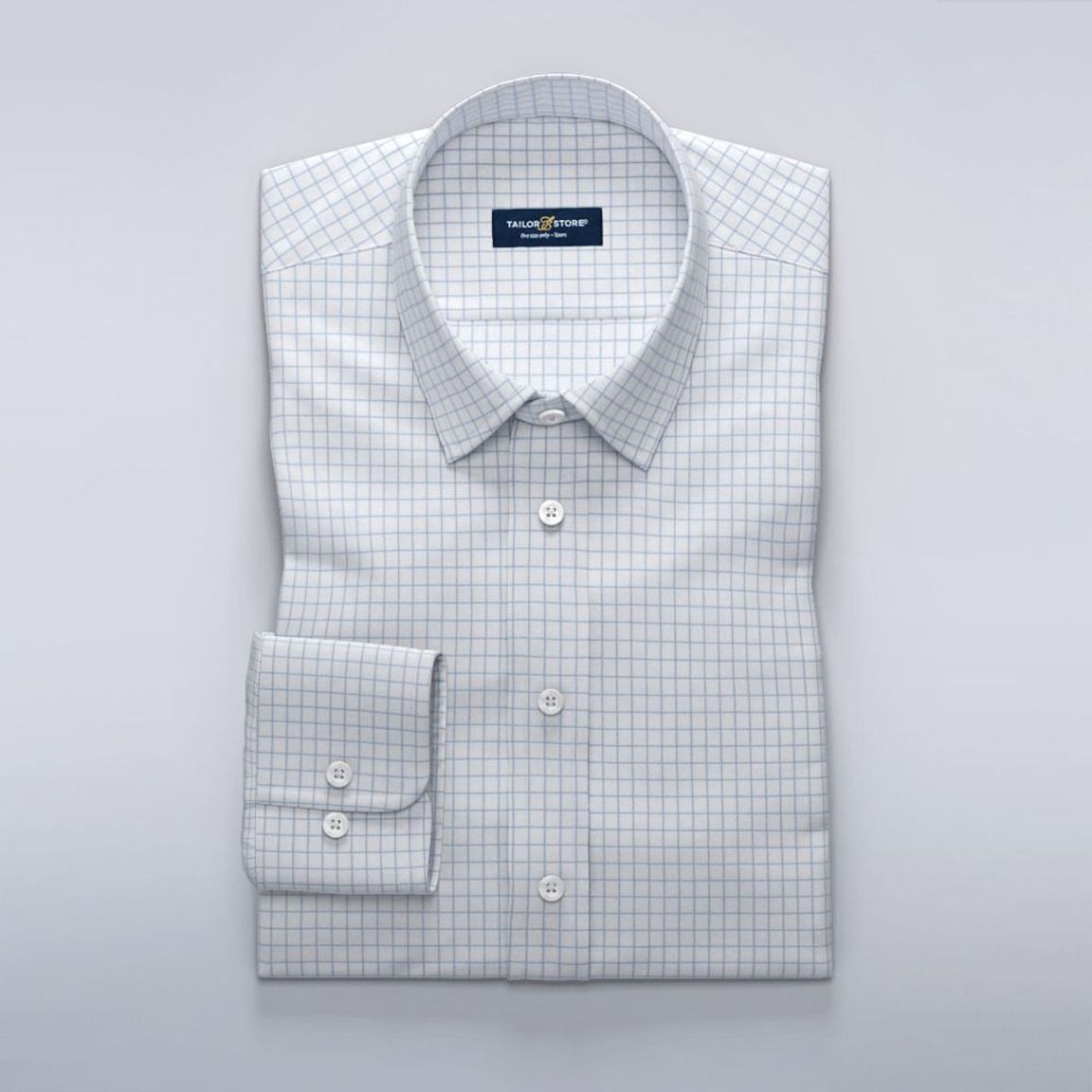 Business-skjorte i rutete hvit og lyseblå twill