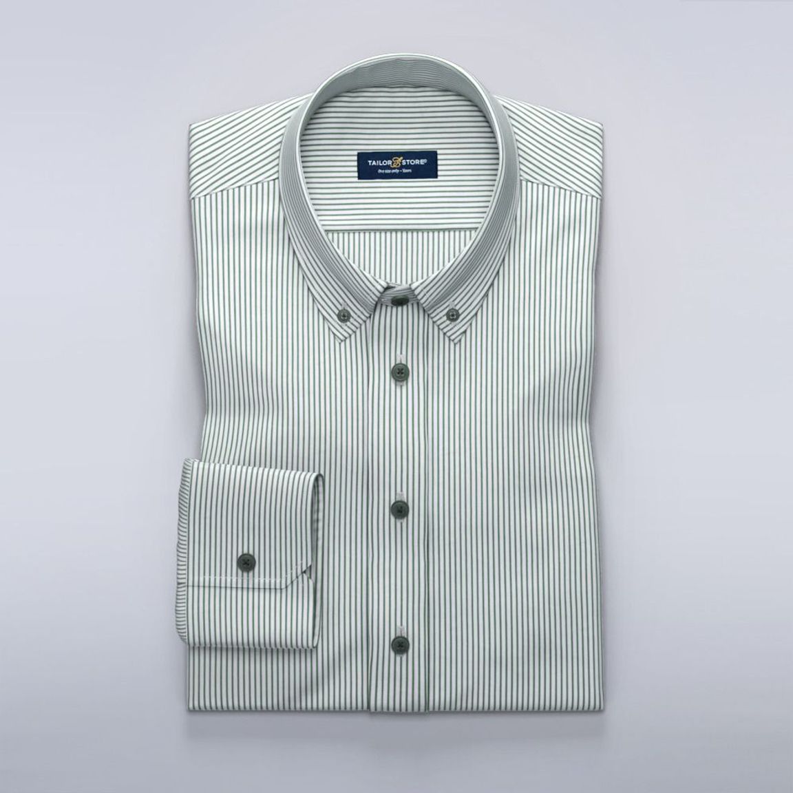 Green striped business shirt with a silky finish