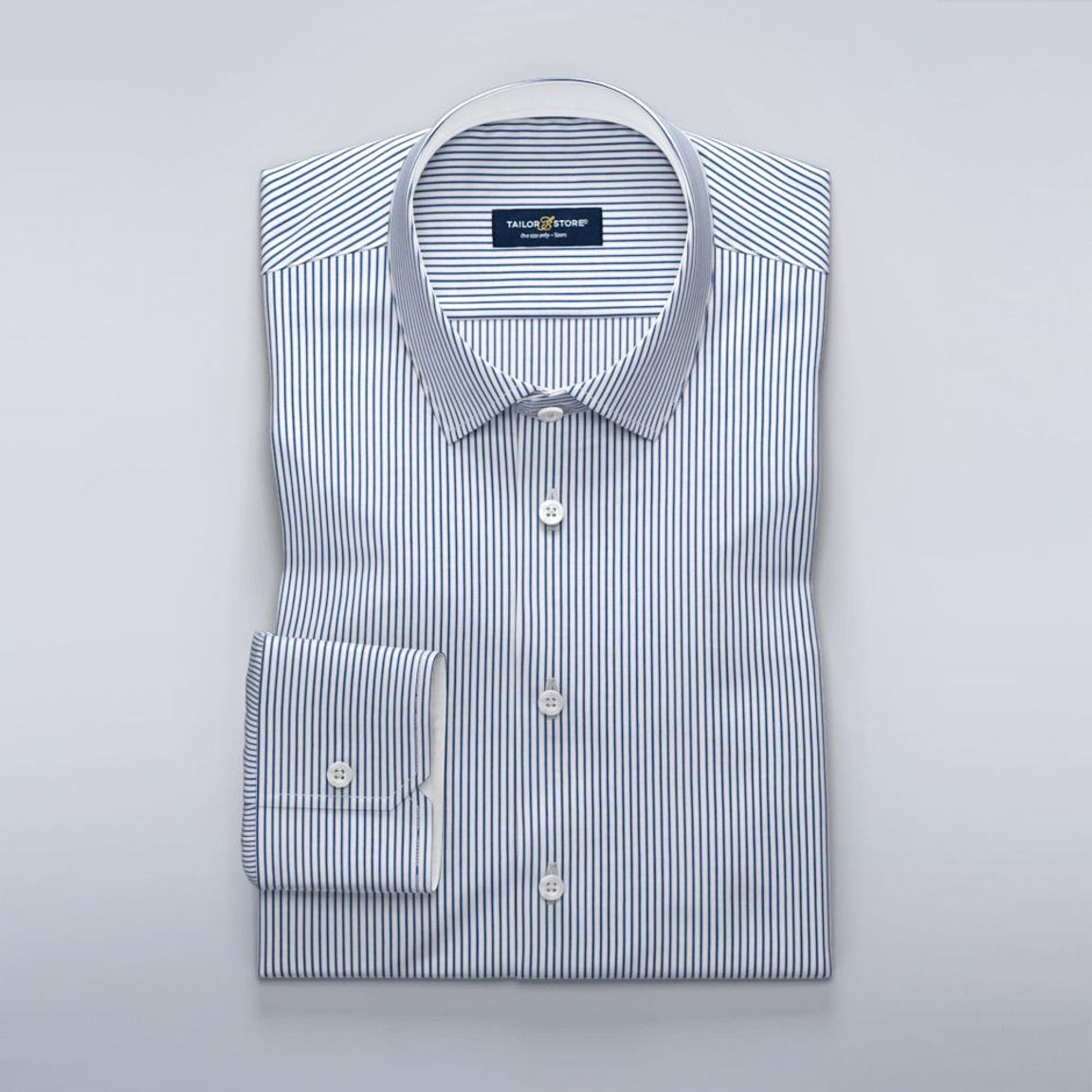 Navy striped business shirt with a silky finish | Tailor Store®