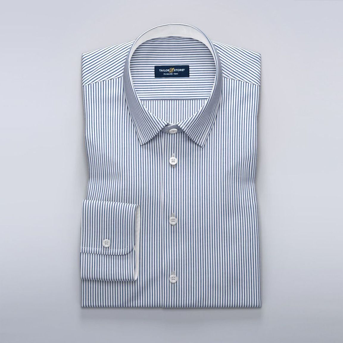 Navy striped business shirt with a silky finish