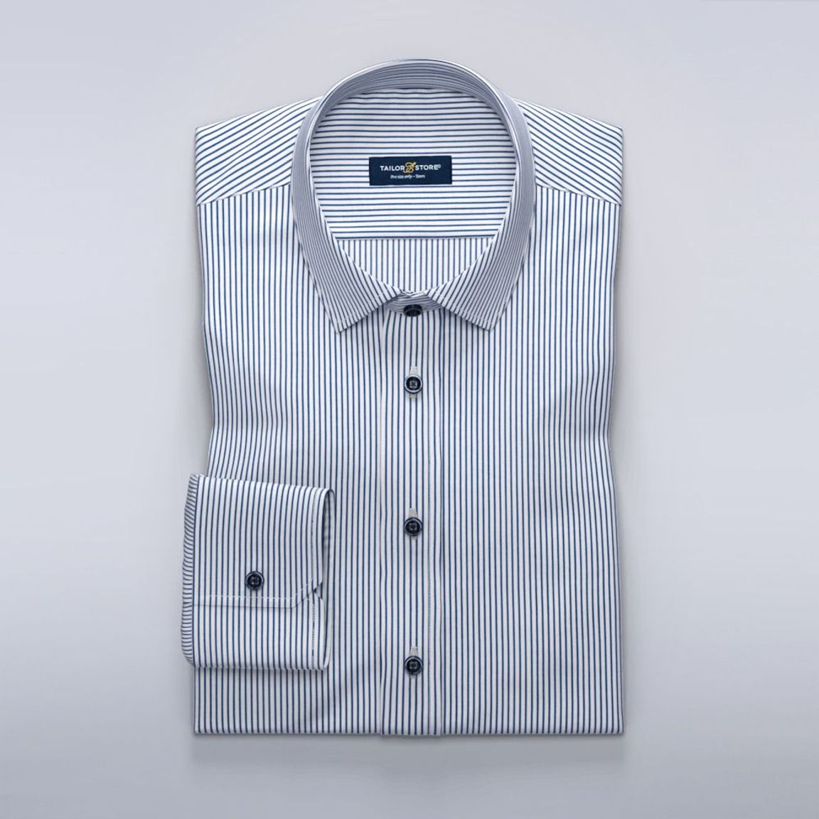 Navy striped business shirt with split yoke