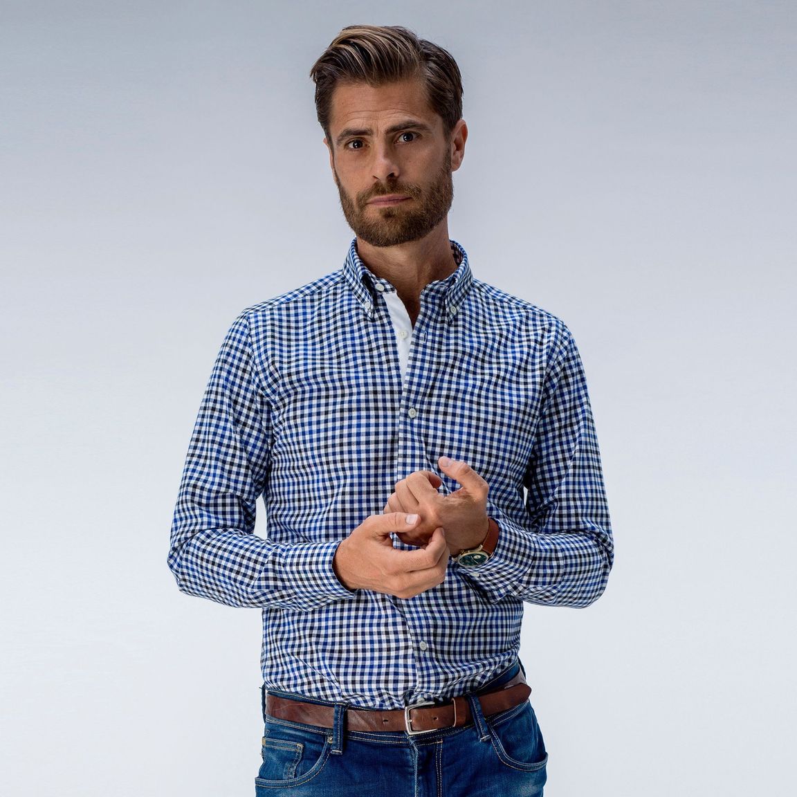 Checked dress shirt, black and blue | Tailor Store®