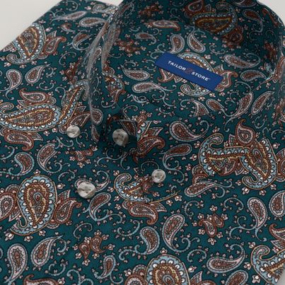 Green paisley printed dress shirt