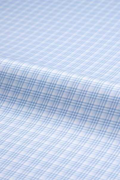 Chemise business sans repassage à carreaux bleu clair