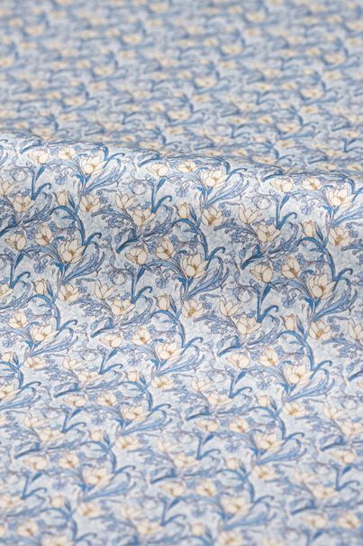 Blue floral sateen weave dress shirt with light blue contrast