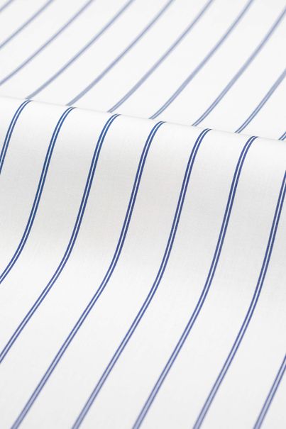 White & Navy Striped Poplin Business Shirt