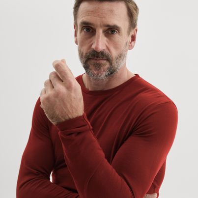 Red long sleeve Merino wool T-shirt