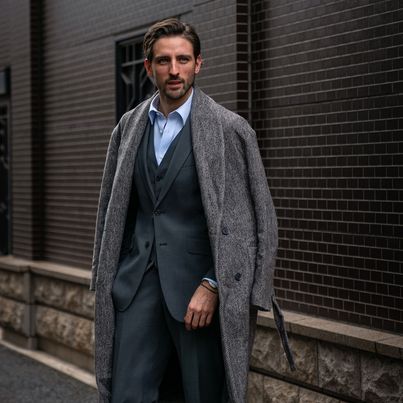 Dark gray three-piece stretch suit
